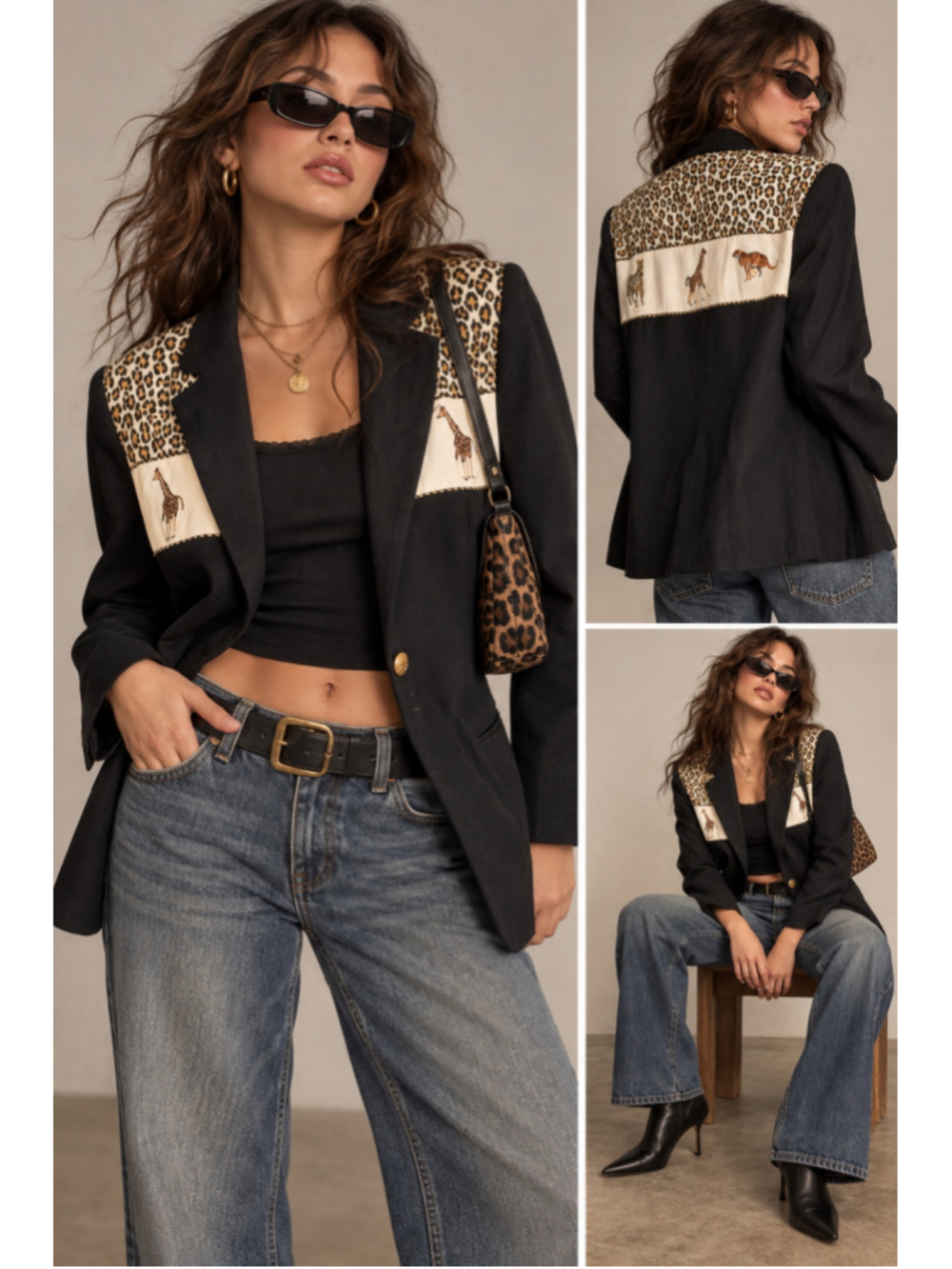 JLM 90s Vintage Leopard Embroidered Safari Blazer Medium — Golden Girls Vibe